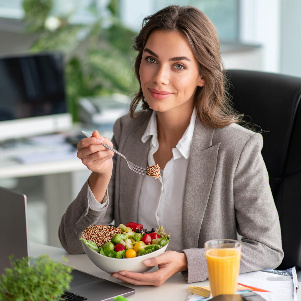 Happy Ukrainian family enjoying a healthy meal together at home, smiling while eating nutritious food