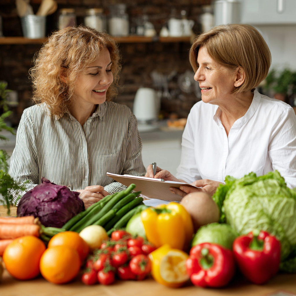 Middle-aged Ukrainian person measuring waist with tape measure, smiling confidently while standing in front of mirror, showing positive body image